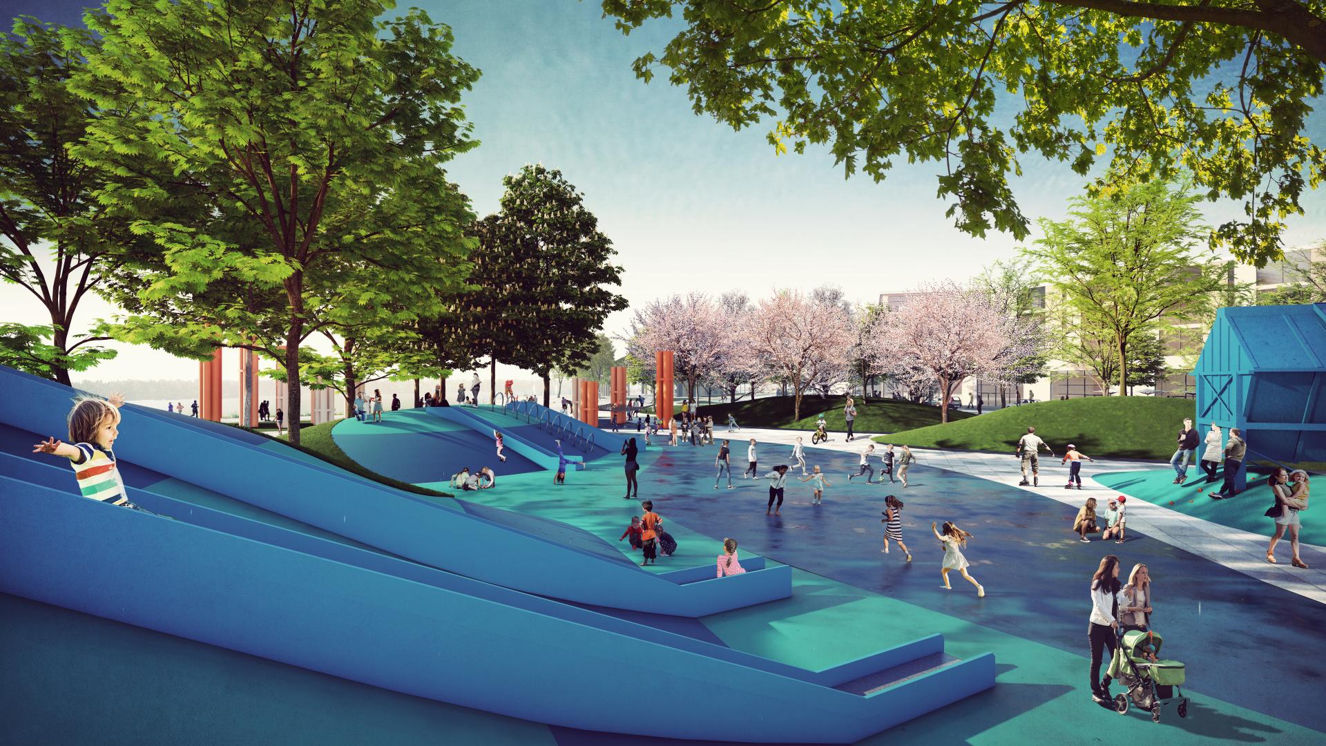 Rendering of a playground in Mission Waterfront