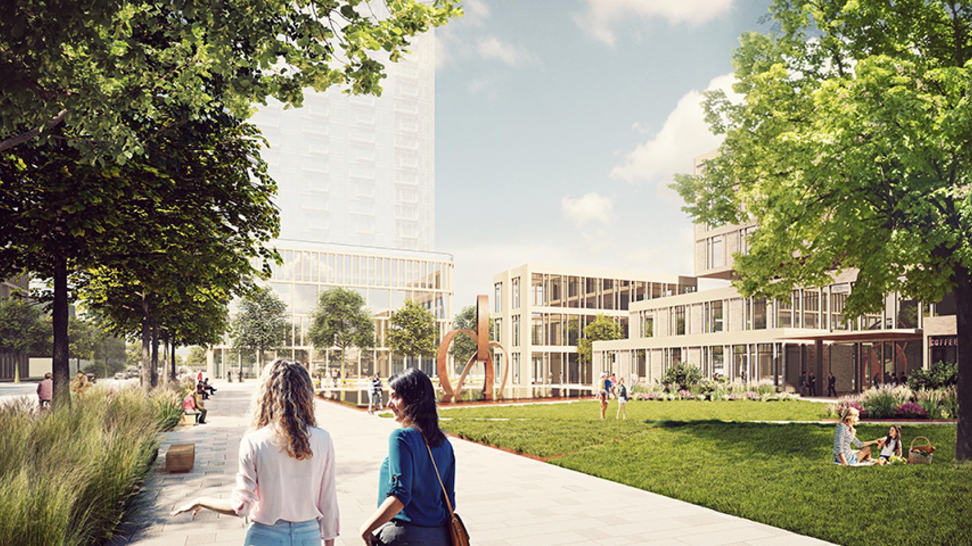 Rendering of an urban plaza in Mission Waterfront