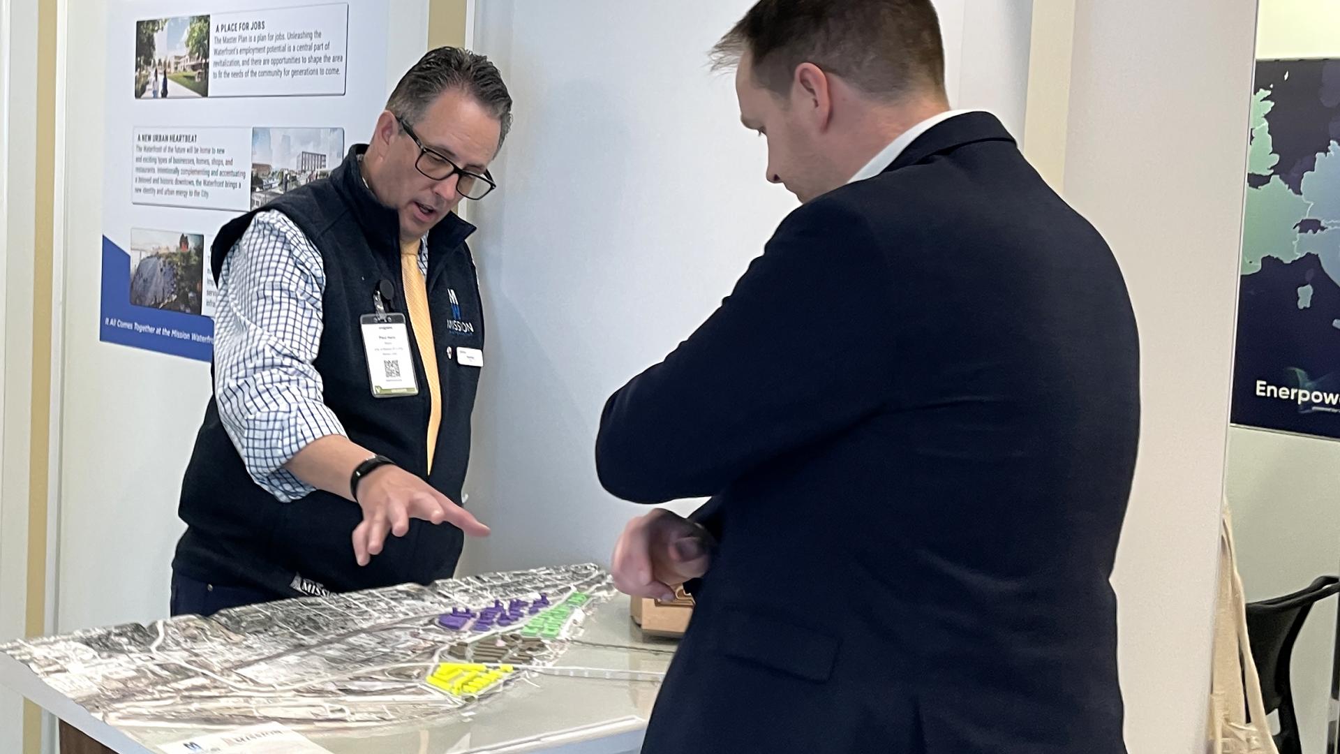 Mayor Horn discussing the Waterfront Revitalization Master Plan at MIPIM
