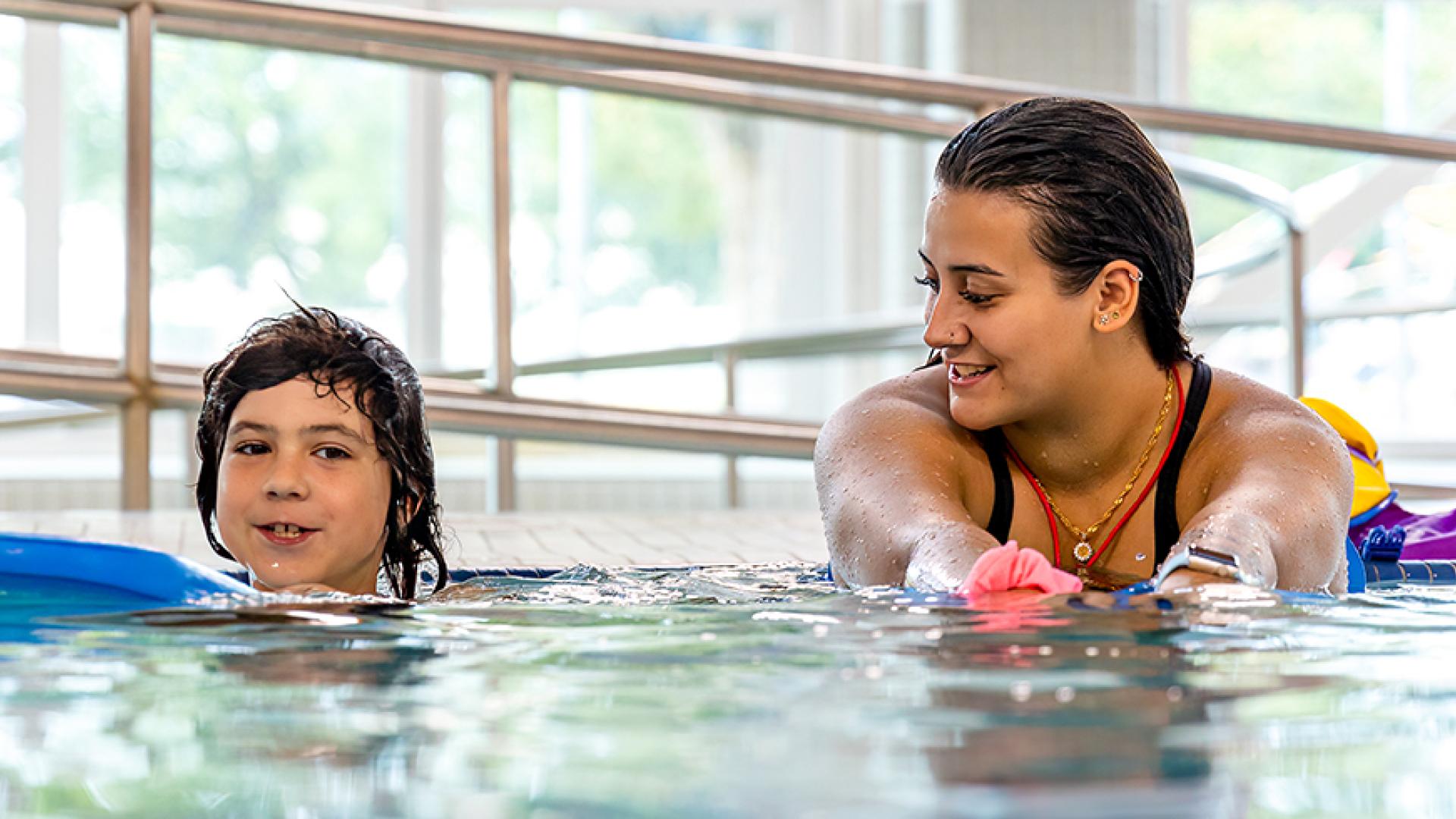 A child participates in swimming lessons at the Leisure Centre.