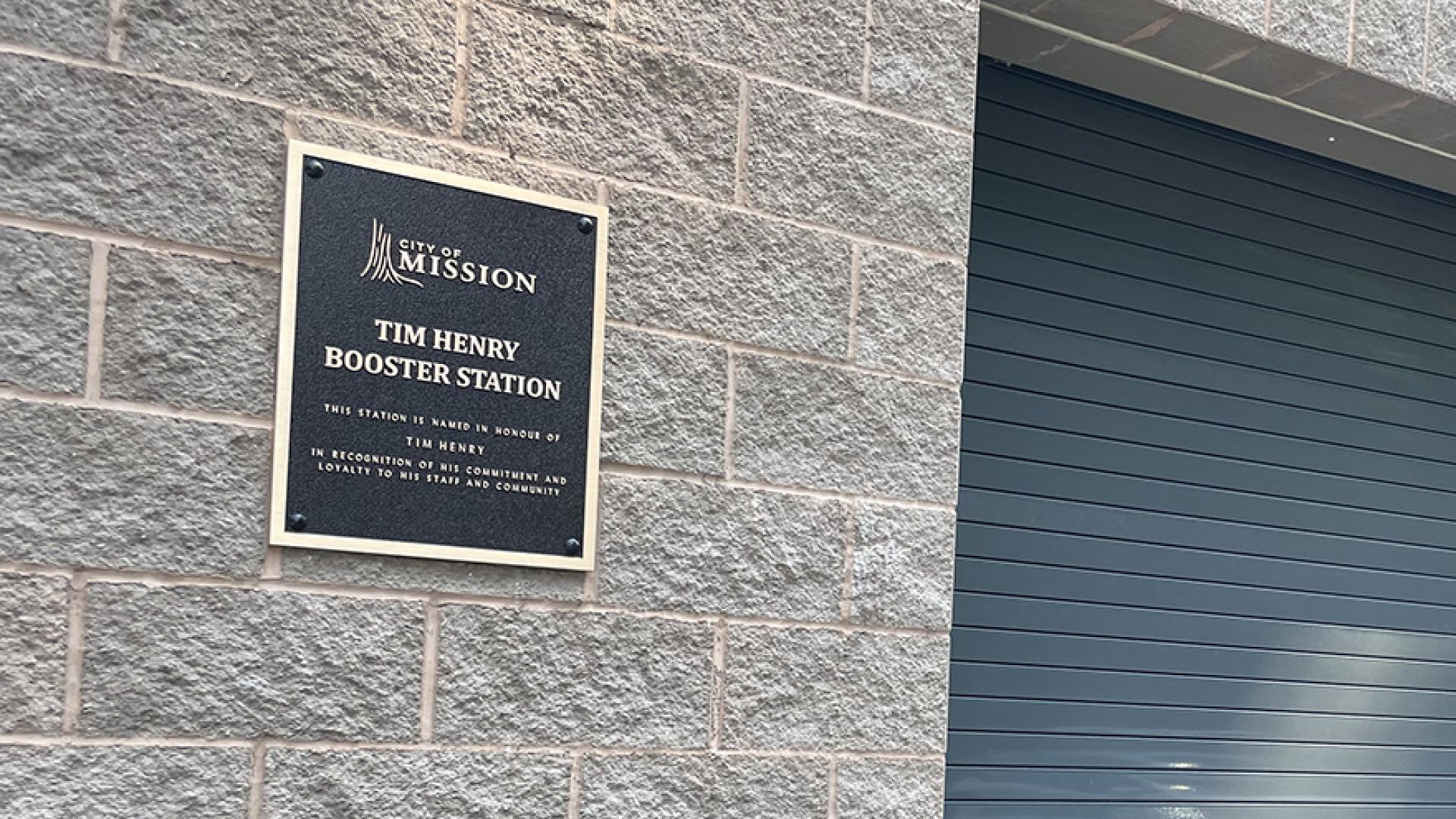 The booster station is named in honour of the late City of Mission staff Tim Henry
