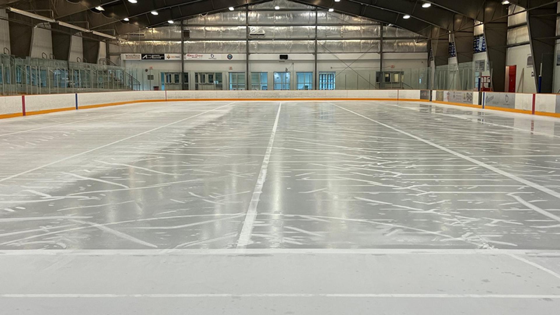 Freshly cleaned arena ice floor with vinyl underlay picture