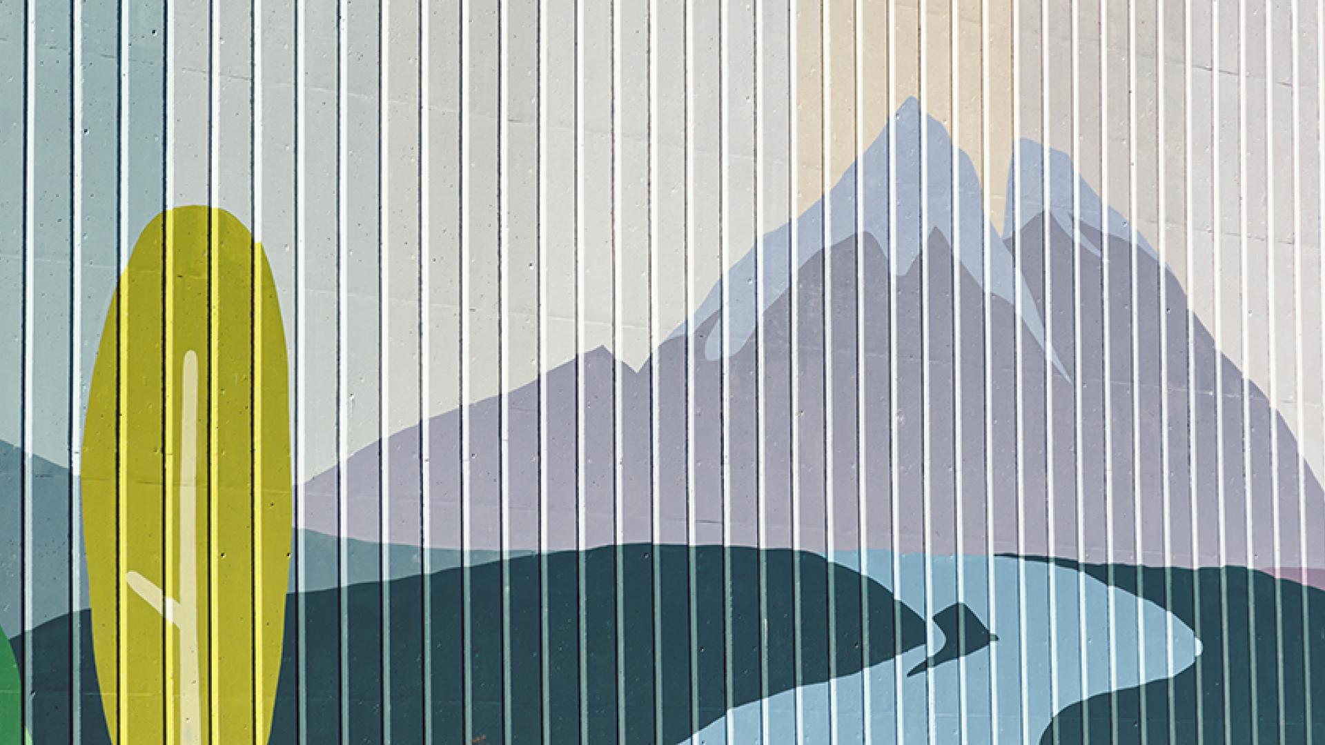 rainbow pallet mountain section of 4 seasons mural downtown