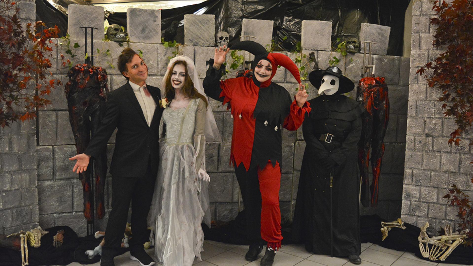 Theatre staff backstage in scary costume