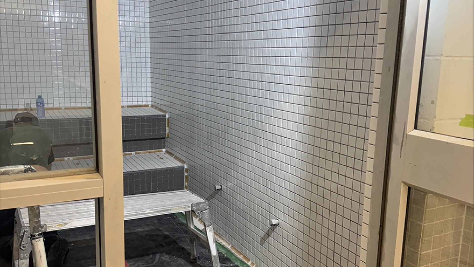 New tiles in steam room