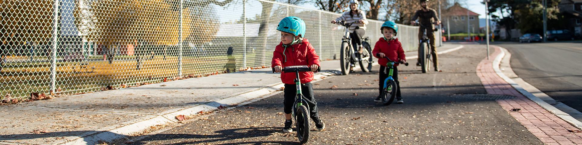 Family of four cycling in Mission.