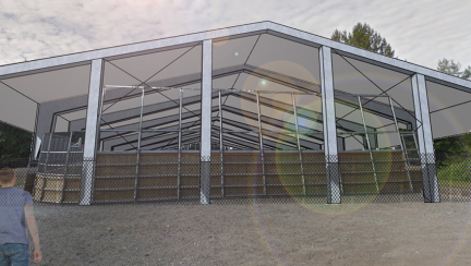Conceptual 3D drawing of new covered lacrosse box at centennial park