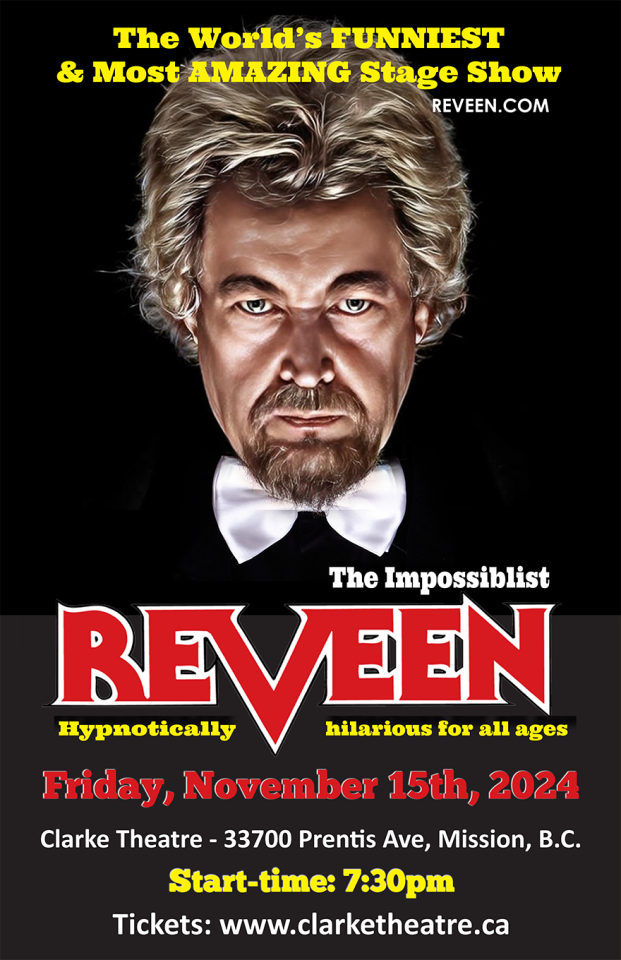 Reveen's painted face staring into you event poster