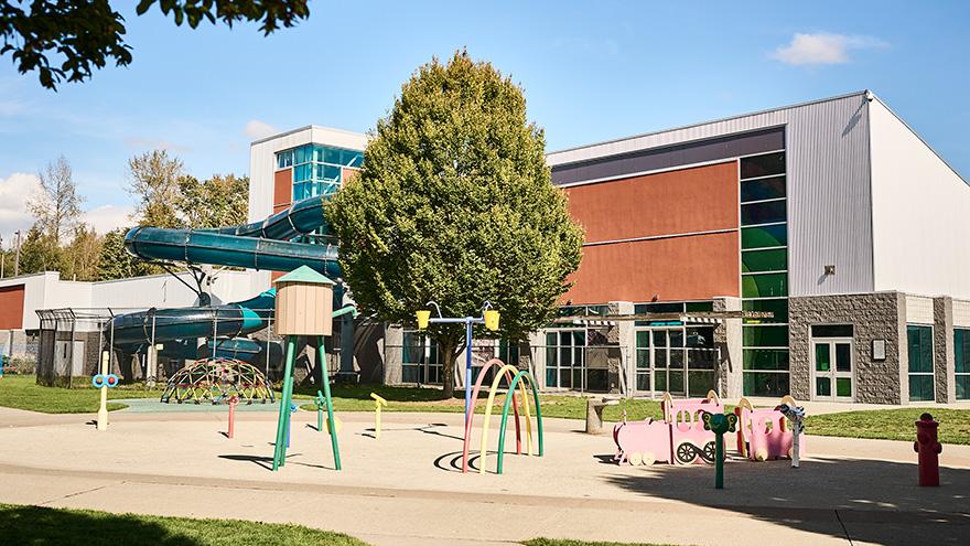 Spray park at the Mission Leisure Centre