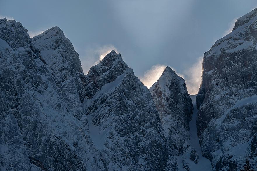 snow peaked mountain tops