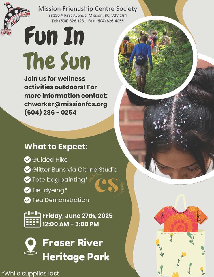 Glittery buns and group walking through treed park trail and event details
