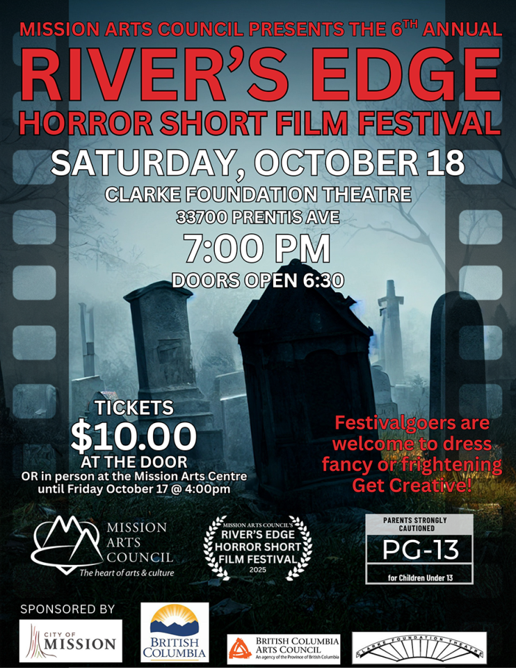 Event details set against sponsor logos and foggy graveyard event reel poster