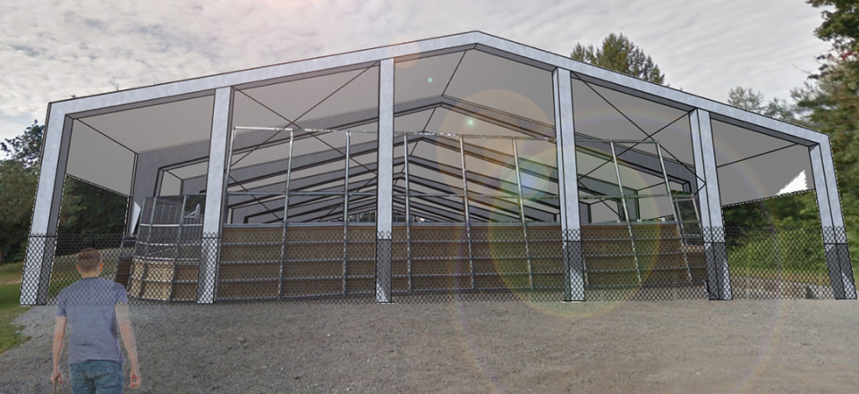 Conceptual 3D drawing of new covered lacrosse box at centennial park