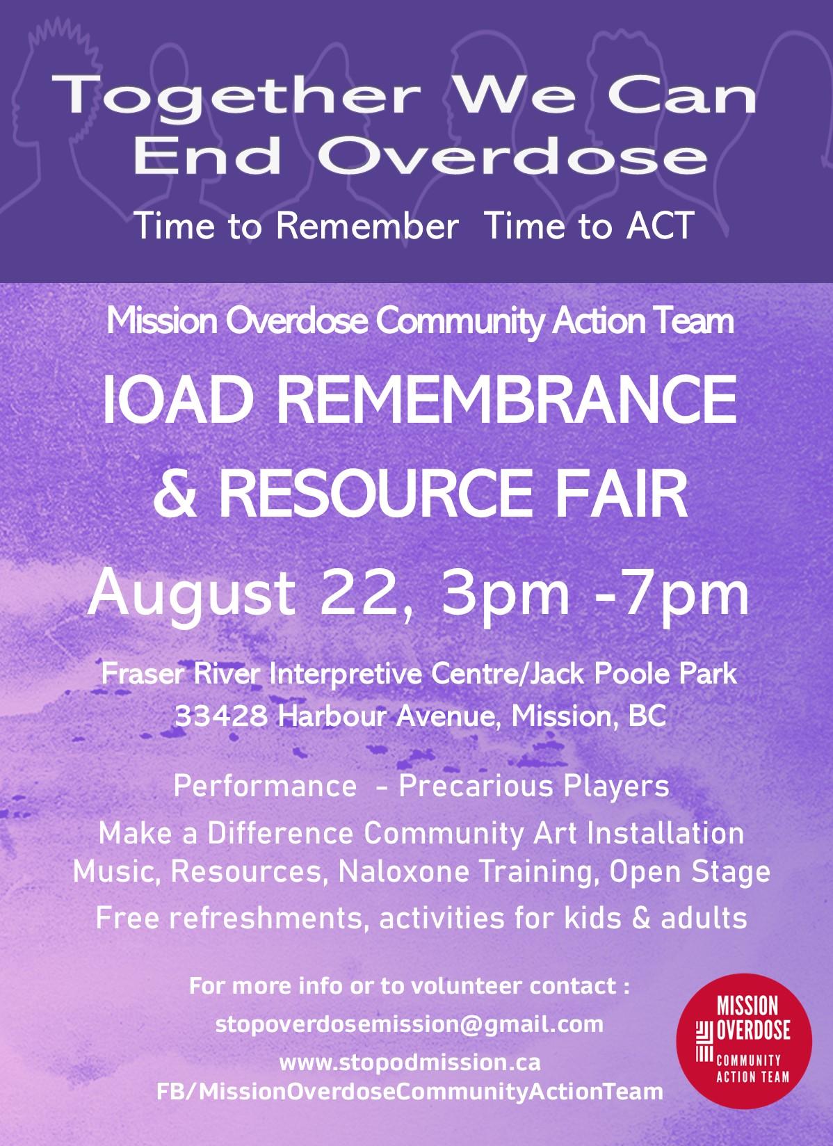 Event poster for International Overdose Awareness Day 2024 in Mission