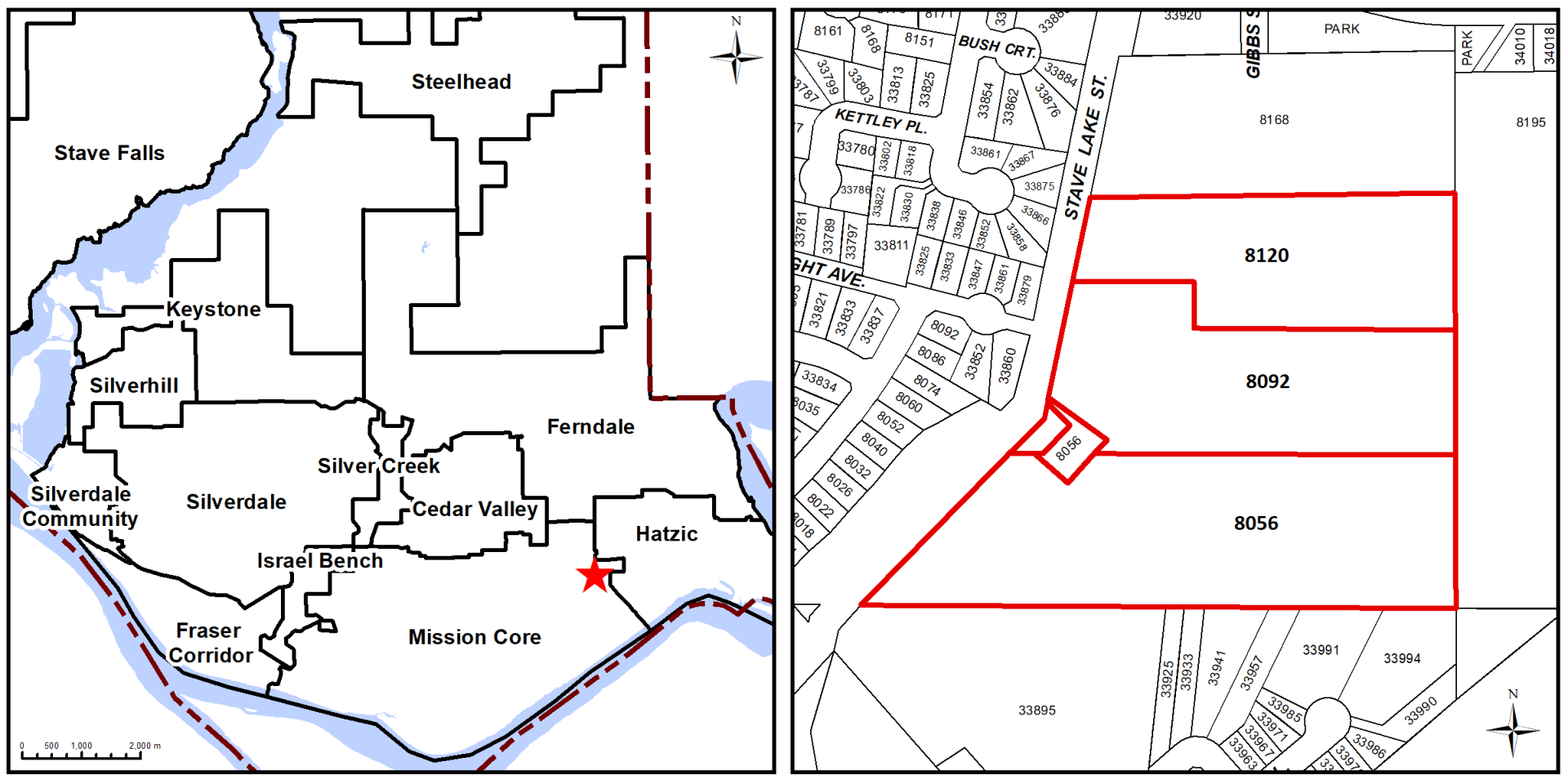 A map of several properties on stave lake street