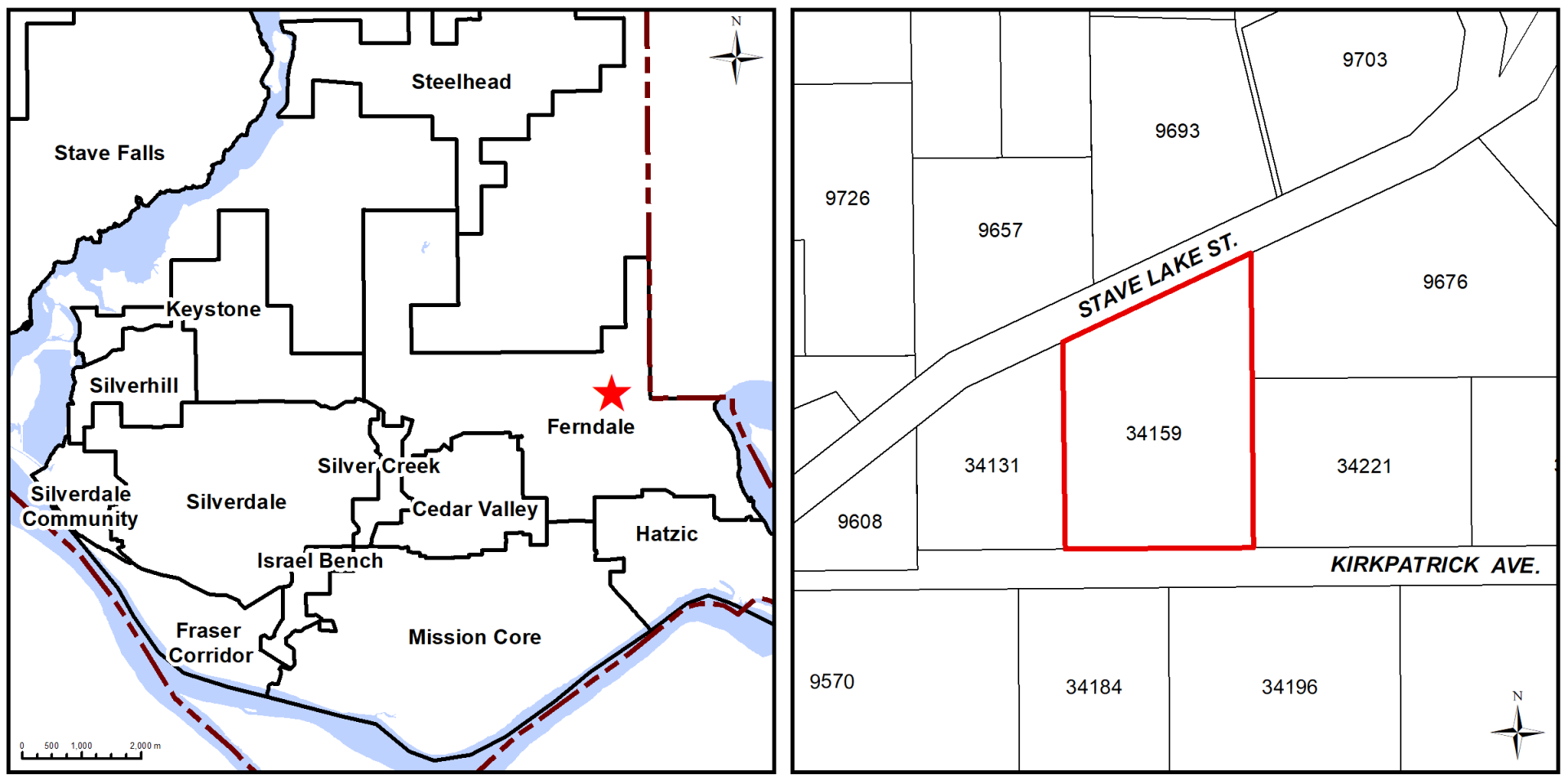 A map of 34159 Kirkpatrick Avenue in Mission